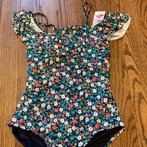 Lands End Ruffle Floral Swimsuit
